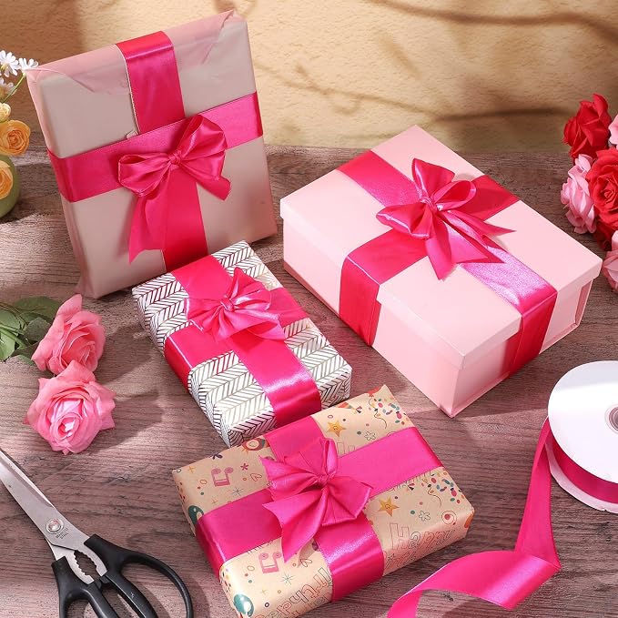 woric Hot Pink Satin Ribbon 1 1/2 Inch 60 Yards Pink Bows Decor | Polyester - Image 5