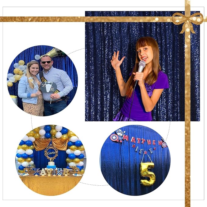 Juya Delight Navy Blue Sequin Backdrop Curtain 6FT X 6FT Glitter Shimmer Photo - Image 7