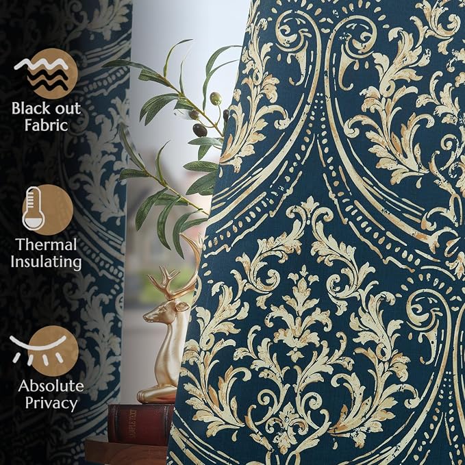 jinchan Blackout Curtains for Bedroom, Vintage Medallion Art Deco Drapes - Image 8