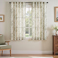 jinchan Green Floral Linen Curtains 63 Inch Vintage Back Tab 2 Panels | Light by JINCHAN
