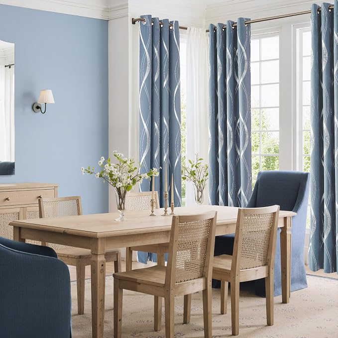 NICETOWN Dusty Blue Foil Print 90 inch Long Curtains - Image 4