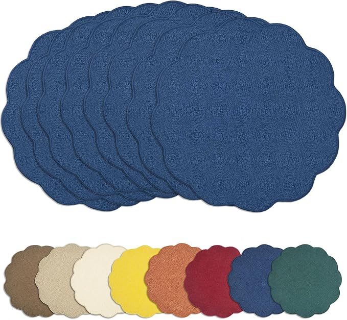AHHFSMEI Round Faux Linen Placemats Set of 8 Heat Resistant Non-Slip Stain by AHHFSMEI