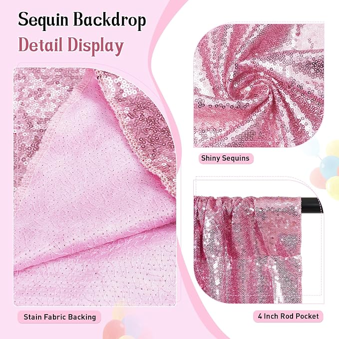 SquarePie 7x7ft Fuchsia Pink Sequin Backdrop, High Density Non-Transparent - Image 2