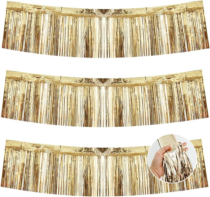 BEISHIDA Champagne Fringe Garland Banner 30ft Wall Tinsel Foil Streamers | 3Pack by Beishida