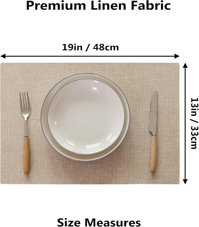 Demetex Placemats Set of 6 Heat Resistant Dining Table Mats Linen Cloth - Image 2