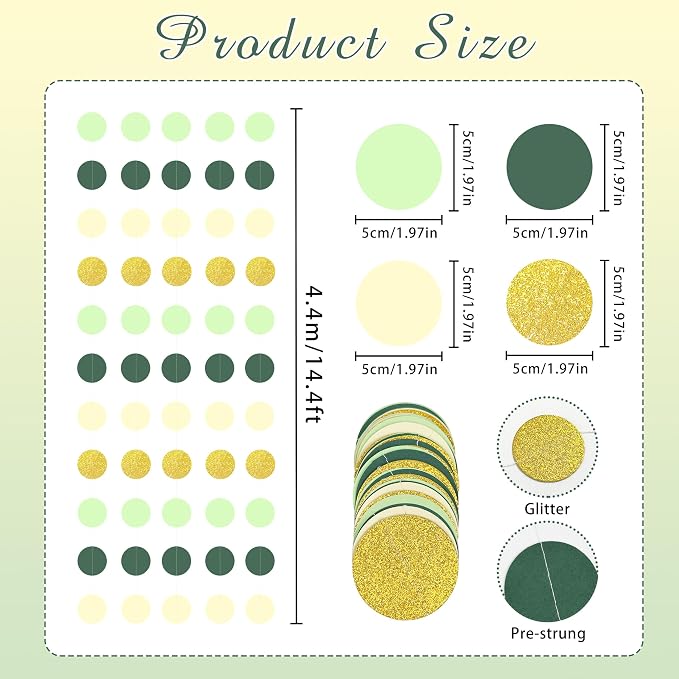 5PCS Sage Green Paper Garland, 72ft Sage Green Gold Circle Ceiling Decorations - Image 2