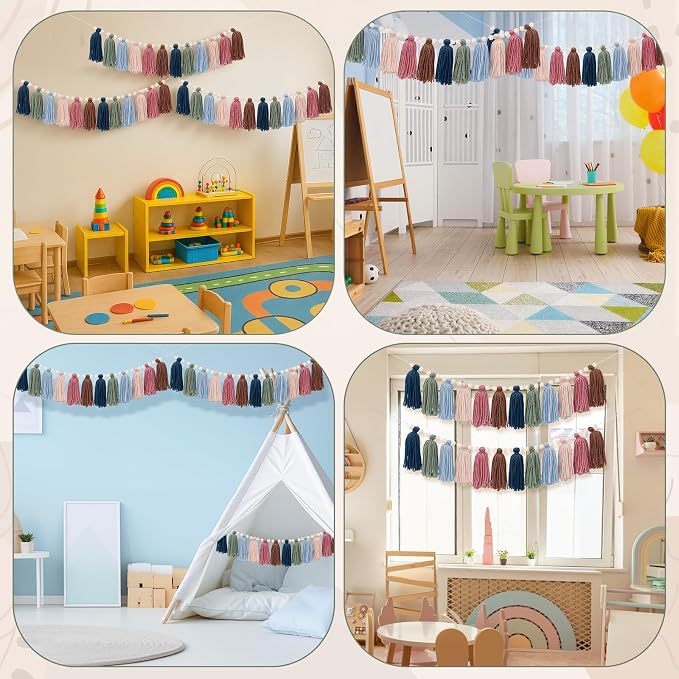 Breling 4 Pcs Boho Classroom Tassel Garland Rainbow Wall Decor | Colorful - Image 5