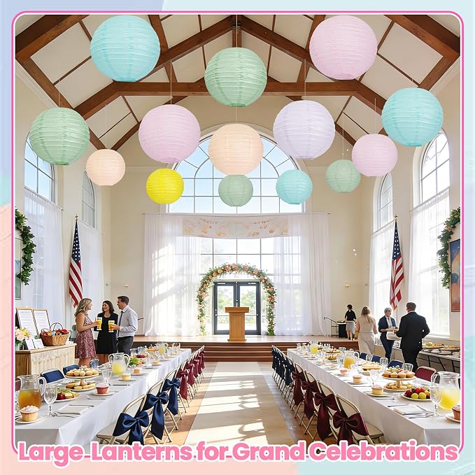 Pastel Paper Lanterns for Classroom, 12-Pc 12" Large Round Hanging Decor | - Image 8
