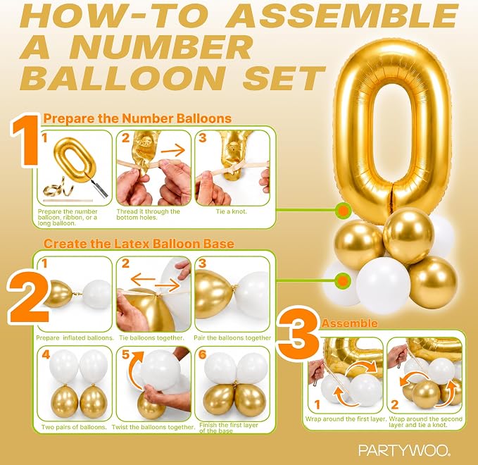 PartyWoo Number Balloons 40 Inch Gold Number 0 Kit 25pcs - Image 7