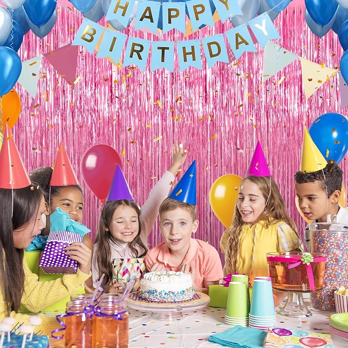 3 Pack 3.3 x 9.9 ft Pink Foil Fringe Curtains Streamers Party Decorations | - Image 4