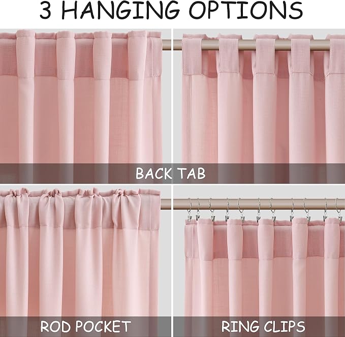 Pink Linen Curtains 96 Inches Long 2 Panels Set - Image 2