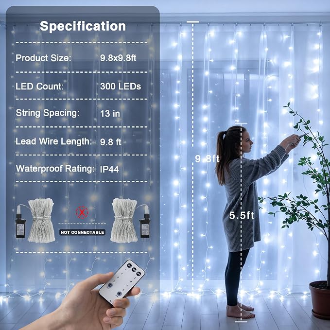JMEXSUSS 300 LED Curtain Lights, Indoor String Lights - Image 6