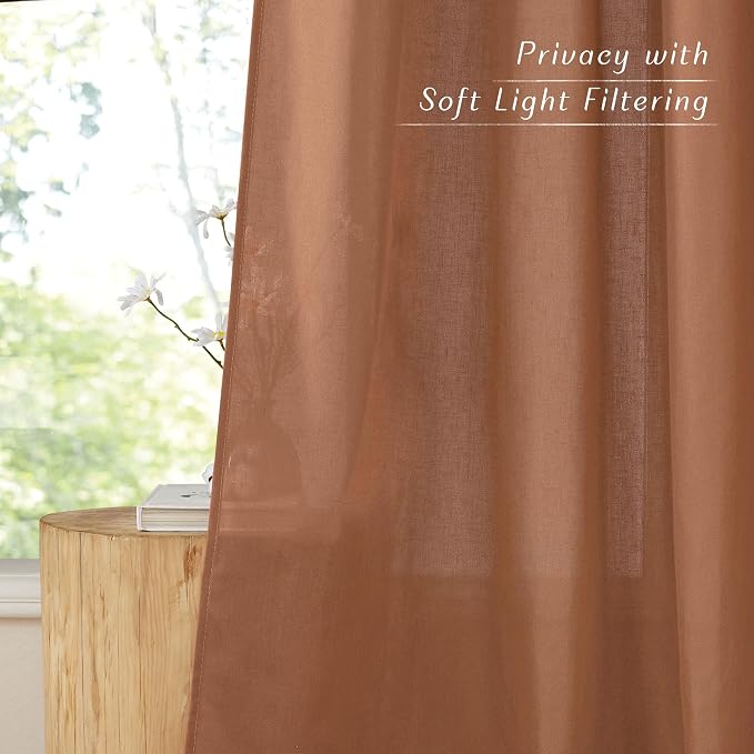 NICETOWN Caramel Short Linen Curtains - Image 3