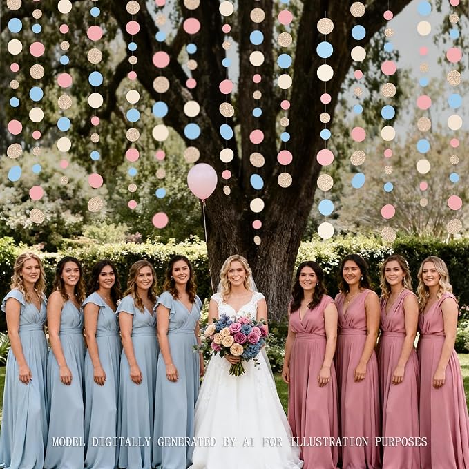 Champagne Gold Dusty Pink Blue Cream Beige Circle Dot Hanging Streamer Polka - Image 4