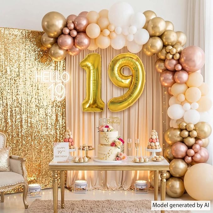 Gold Number 19 Balloon 40 Inch, Shiny Foil Decor - Image 7