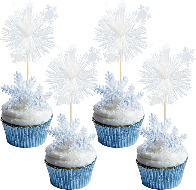 Gyufise 20Pcs Foil Firework Cupcake Toppers Sparkle Tinsel Cake Toppers Tinsel by Gyufise