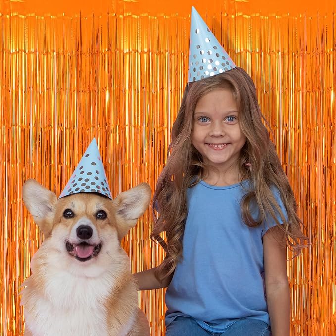 5 Pack Orange Fringe Backdrop 3.2ft x 8.2ft Foil Curtain Tinsel Foil Fringe - Image 6