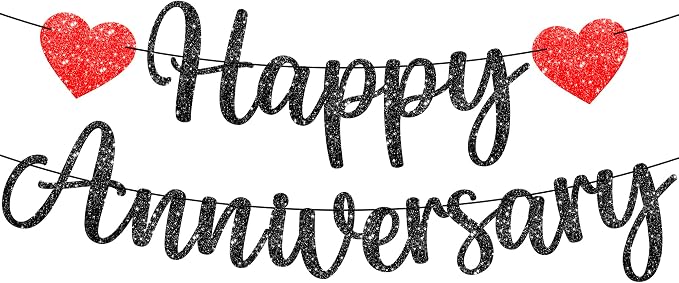 KatchOn, Glitter Black Happy Anniversary Banner by KatchOn