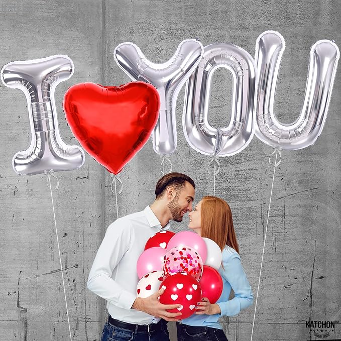 KatchOn Silver I Love You Balloons 40 Inch, Valentines Day Decorations | Foil - Image 4