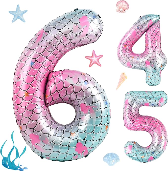 40 Inch Mermaid Number 6 Balloon, Sea Themed Birthday Decorations by AXBMM