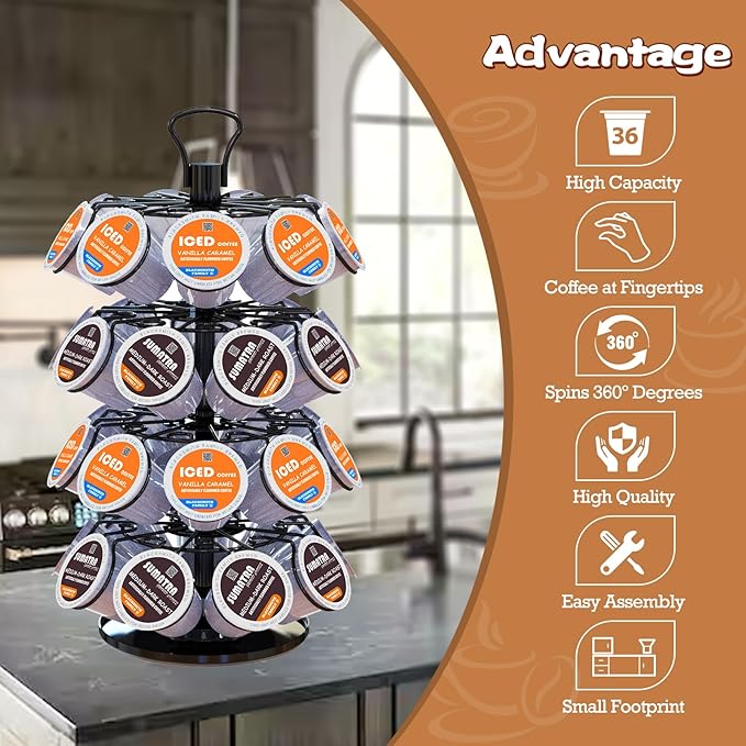 K Cup Holder, 4-Tier Coffee Pod Holder Storage Organizer Stand, Holds 36 Pods | - Image 2