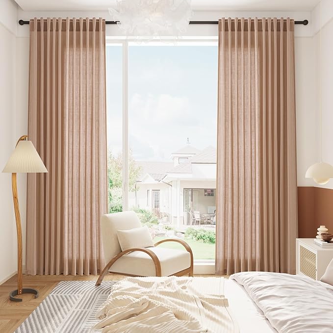 Peach Linen Curtains 90 Inch Long 2 Panels - Image 6