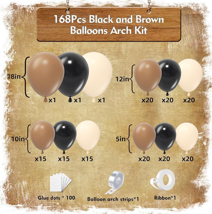 Black and Brown Balloon Garland Arch Kit 168pcs Different Size Western Balloon - Image 2