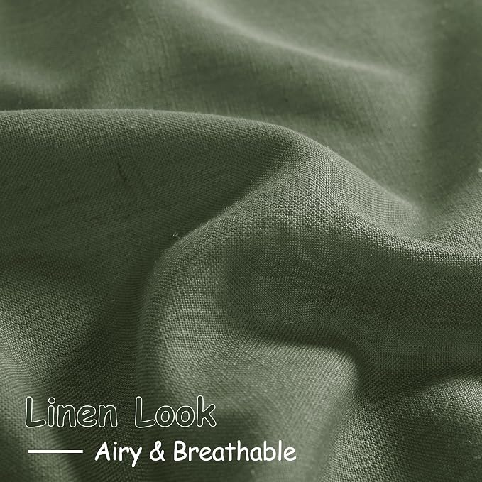 Olive Green Linen Curtains 72 Inch Length 2 Panel Set Back Tab Semi Sheer Light - Image 4