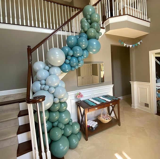 Dusty Slate Blue and Green Garland Balloon Arch Kit - Image 8