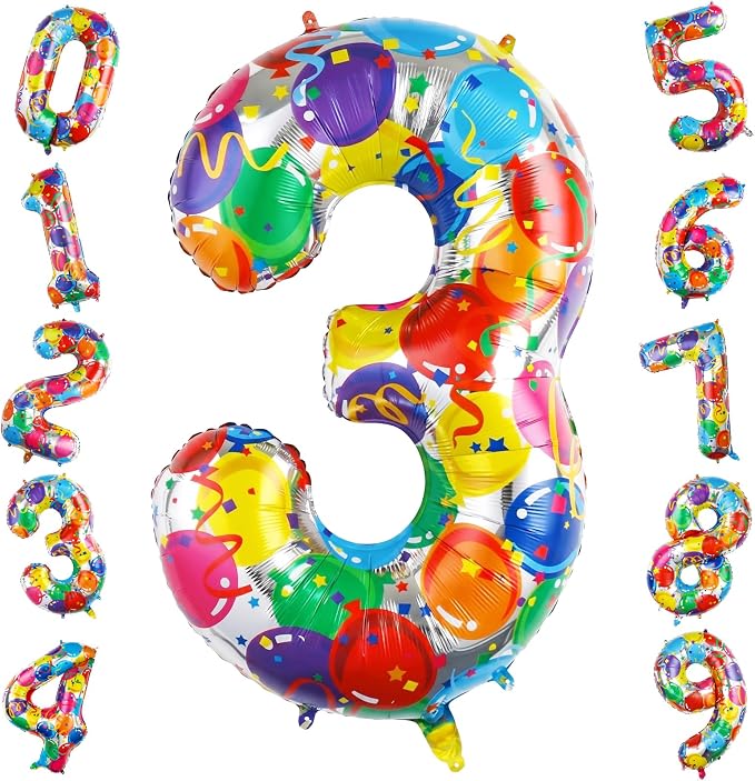 40 Inch Number 3 Balloon, Large Foil Mylar Number Balloon by TNCDJKPA