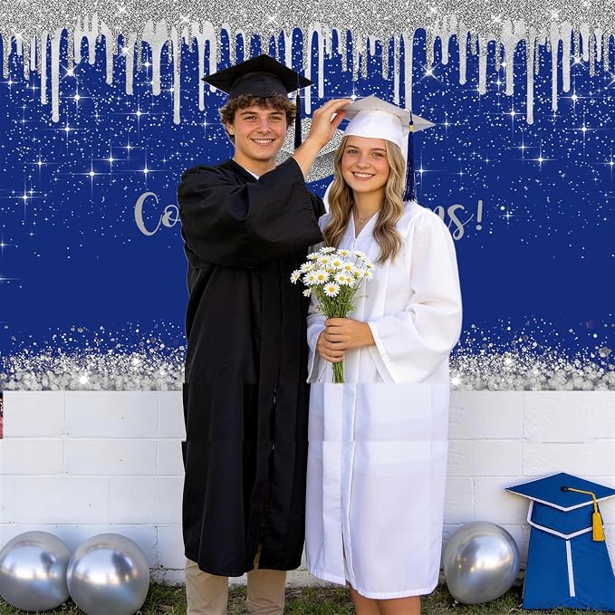 Mocsicka 10x7ft Blue and Sliver Graduation Backdrop Class of 2026 Photography - Image 4