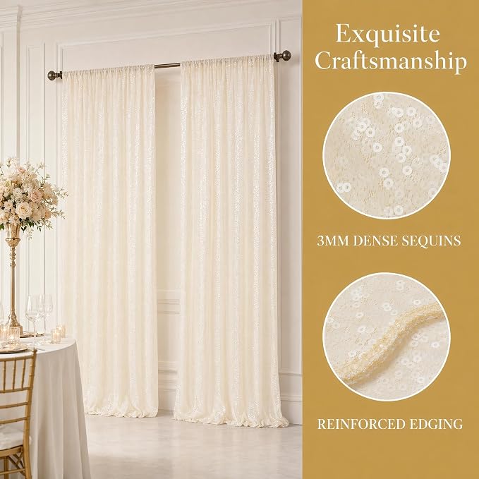 ShinyBeauty Ivory Sequin Backdrop 2 Panels 4x7ft Wedding Party Photo Booth | - Image 4