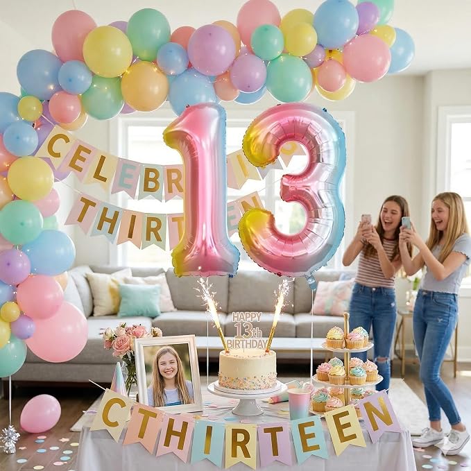 Rainbow Ombre Number 13 Balloon 40 Inch Pastel Foil - Image 4