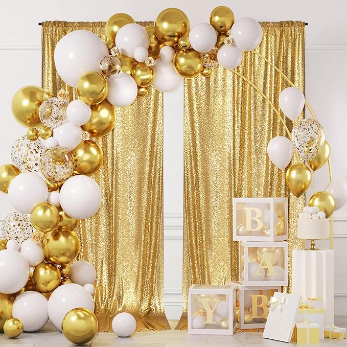 PartyDelight Gold Sequin Backdrop Curtains 5x10ft 2 Panels | Sparkly 3mm sequins - Image 7