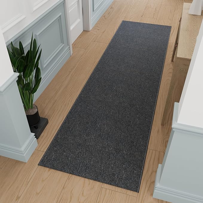 Ottomanson 2'7" x 24' Ultra-Thin Hallway Runner Rug - Durable Non-Slip Carpet for High-Traffic Areas - Fits Under Doors for Seamless Entry - Ideal for Kitchen, Entryway, Bedroom & Living Room, Black