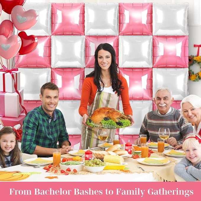 Pink and White Square Foil Balloons 25 Pcs Metallic Pink and White Balloons - Image 6