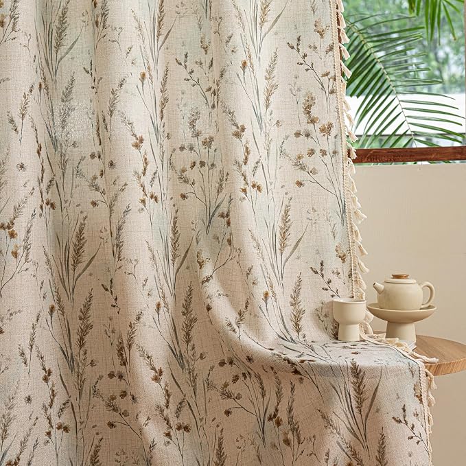 ENJOYBRIDAL Floral Curtains 96 Inches Long Boho Semi Sheer Drapes - Image 6