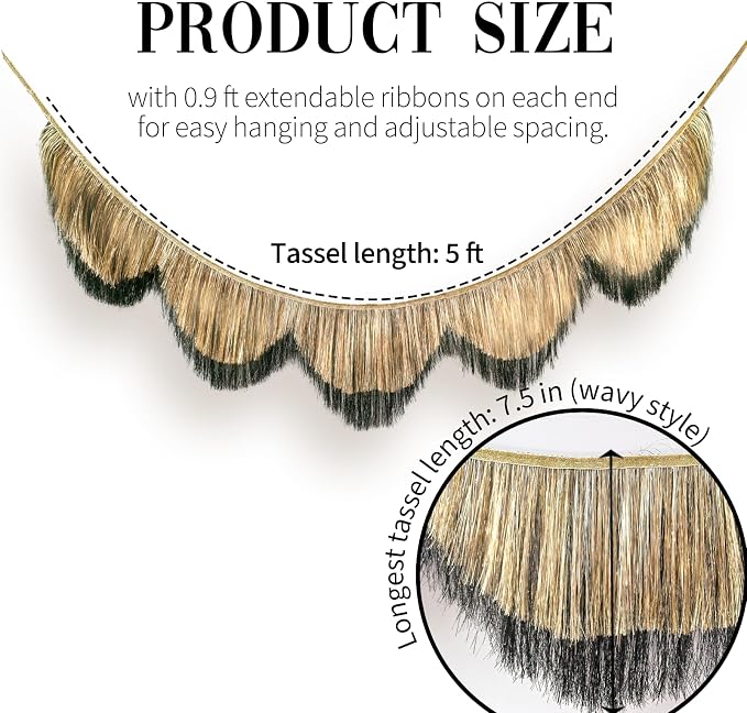 1 Pack Black & Gold Tinsel Fringe Banner 7FT Double-Layer Wavy Tassel Garland - Image 4