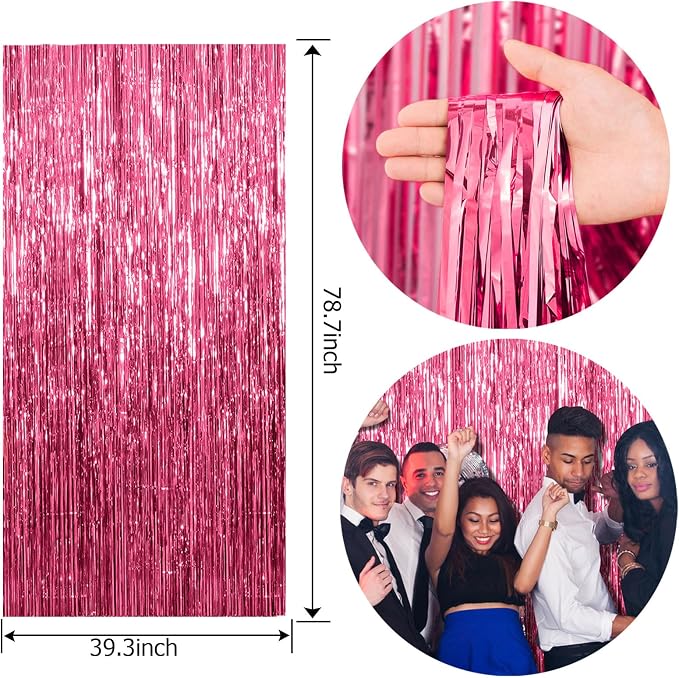 5 Pack Foil Curtain Backdrop Pink Metallic Tinsel Foil Fringe Curtains Photo - Image 7