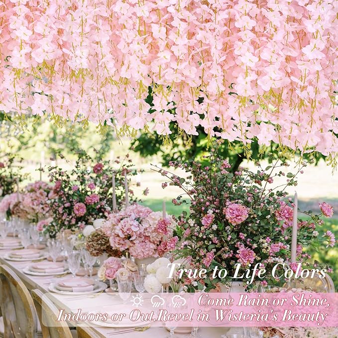 12 Pack Wisteria Hanging Flowers, 3.6 Feet Light Pink Artificial Flowers - Image 5