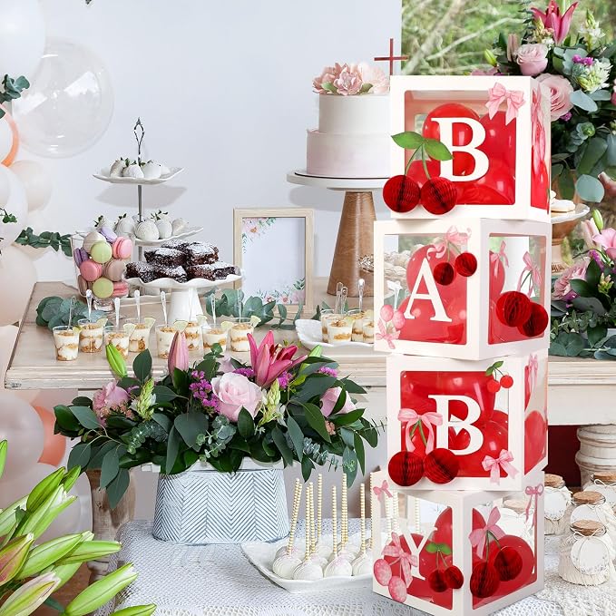 Civaner 63 Pcs Cherry Baby Shower Decorations Baby Balloon Boxes Birthday Party - Image 4