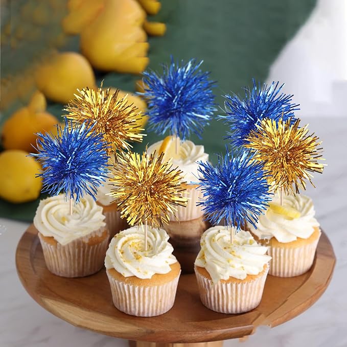 40 PCS Foil Firework Cupcake Toppers Sparkle Tinsel Cupcake Picks Fireworks - Image 7