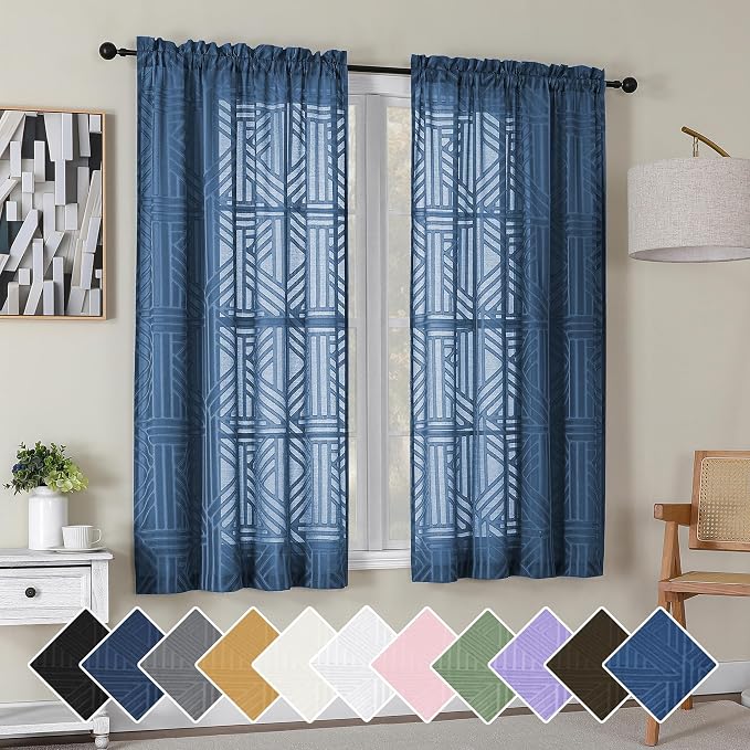 Simplebrand Dusty Blue Semi Sheer Curtains 63 Inch Length 2 Panels, Light by Simplebrand