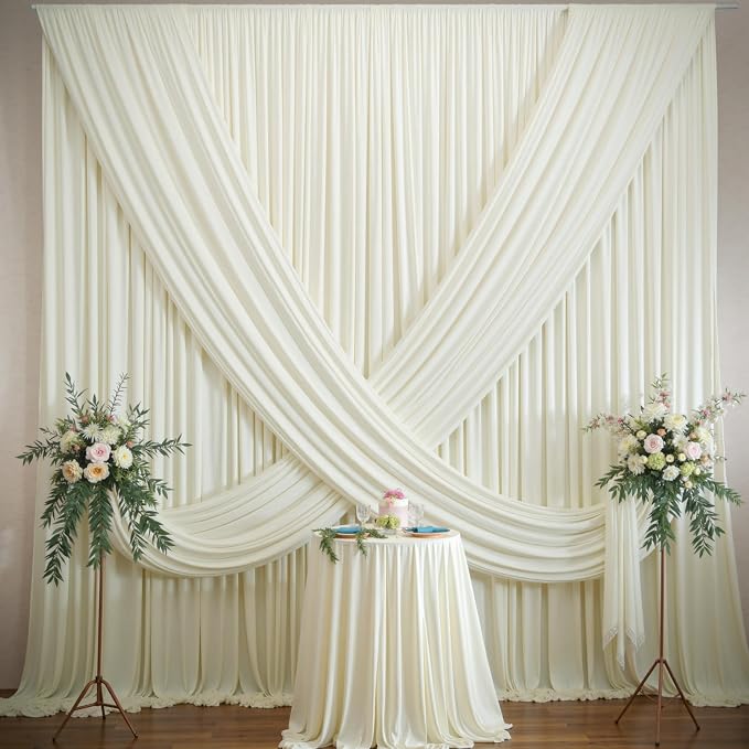 30ft×12ft Wrinkle Free Ivory Backdrop Curtain - Image 8