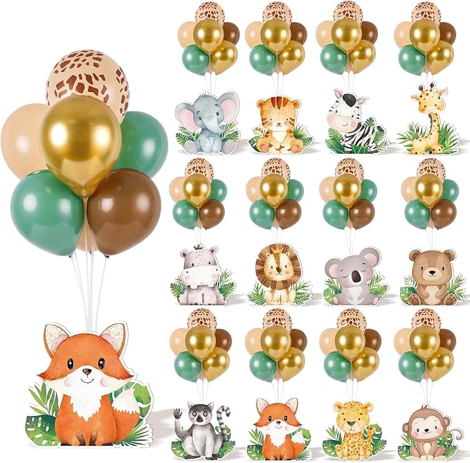 12 Sets Baby Shower Jungle Animals Balloon Stand Kit Safari Baby Shower by Unknown