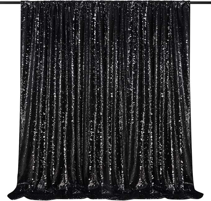 Black Sequin Backdrop Curtain 7ft x 7ft Glitter Photo Booth Backdrop | Glitter by QueenDream