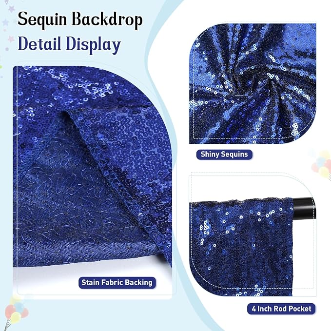 SquarePie 8x8ft Navy Blue Sequin Backdrop, High Density Non-Transparent Glitter - Image 3
