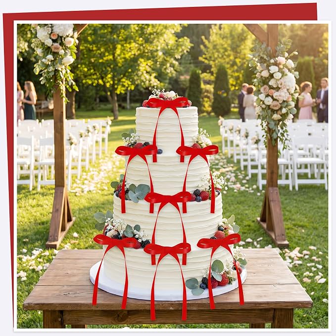 30 Pack Red Ribbon Bows for Cake Bow Cake Toppers | Bow Birthday Decorations - Image 6