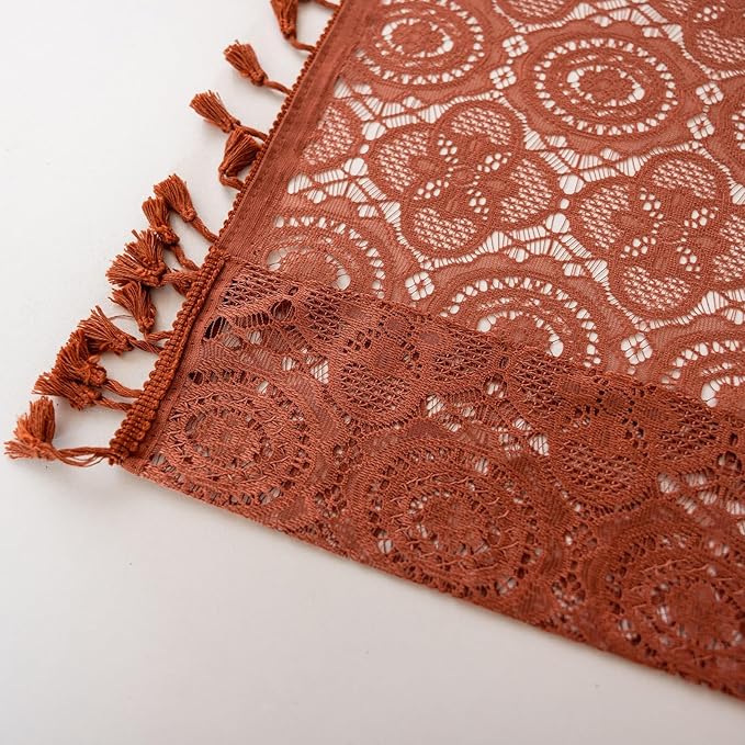 YJ YANJUN Boho Lace Sheer Curtains, Burnt Orange Terracotta, 59x108 inches | 2 - Image 6