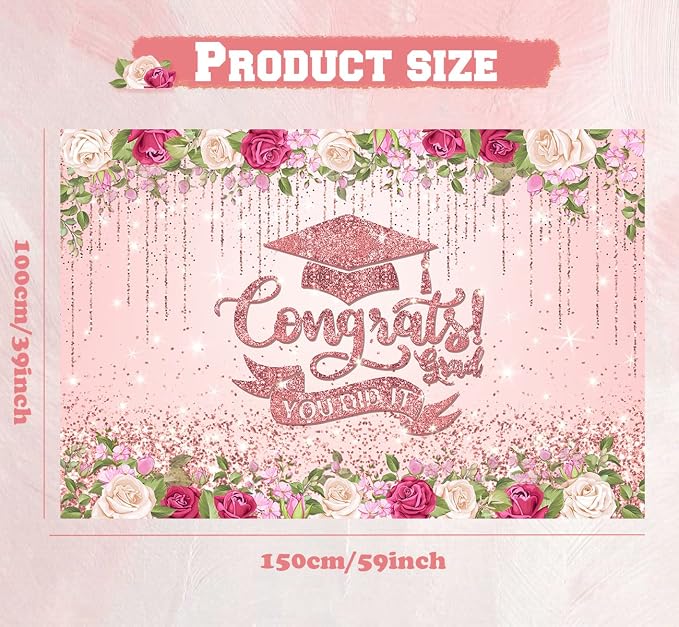 Pink Graduation Decorations Class of 2026 Graduation Backdrop Rose Gold - Image 2